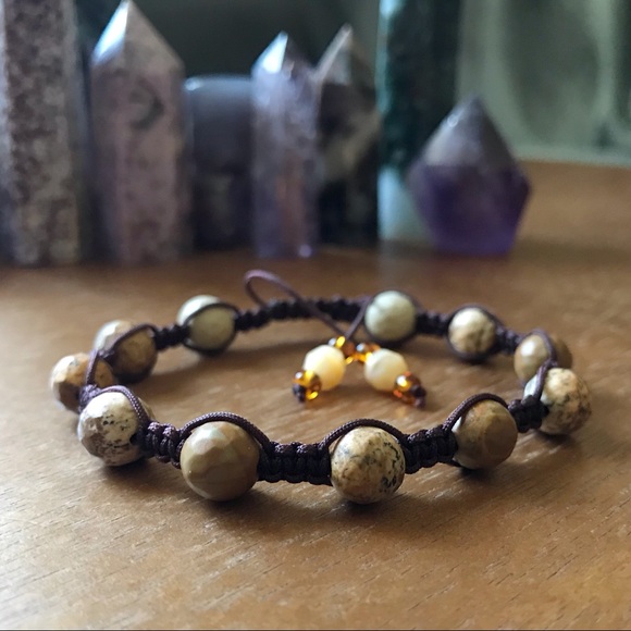 Handmade} Brown Spotted Jasper Adjustable Bracelet - Picture 1 of 5